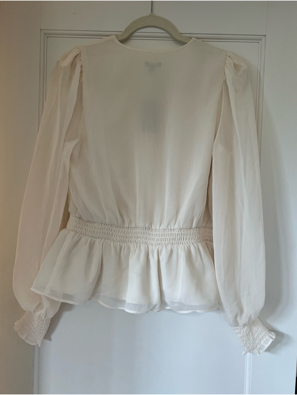Express V-Neck Smocked Cuff Peplum Top - Picture 8 of 12